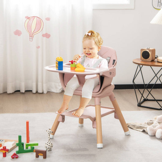 6-in-1 Baby High Chair with Removable Dishwasher and Safe Tray-Pink - Color: Pink