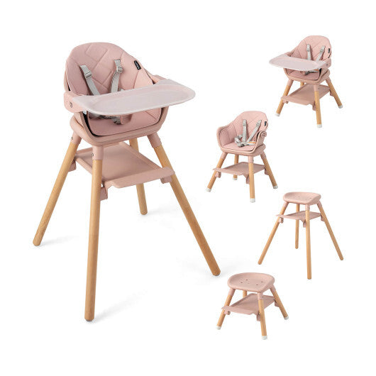 6-in-1 Baby High Chair with Removable Dishwasher and Safe Tray-Pink - Color: Pink