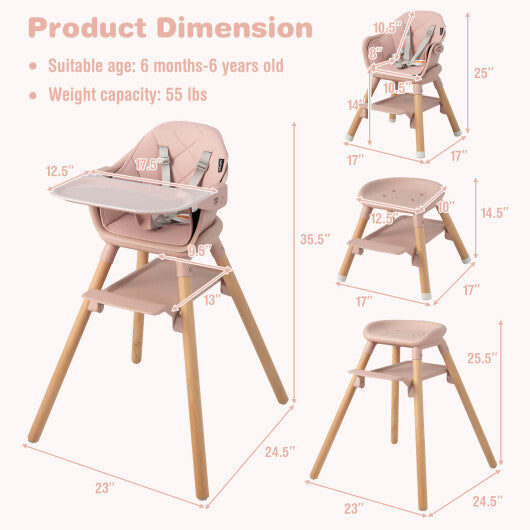 6-in-1 Baby High Chair with Removable Dishwasher and Safe Tray-Pink - Color: Pink