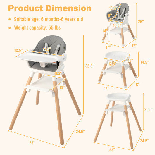 6-in-1 Baby High Chair with Removable Dishwasher and Safe Tray-White - Color: White