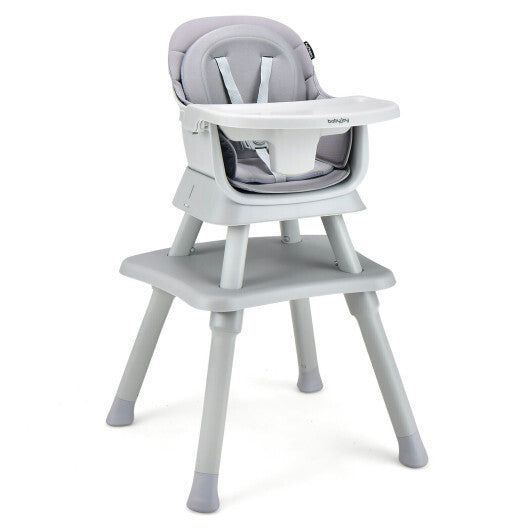 6-in-1 Convertible Baby High Chair with Adjustable Removable Tray-Gray - Color: Gray