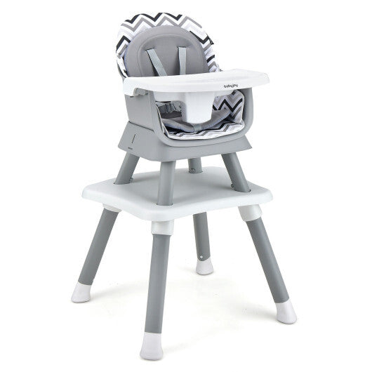 6-in-1 Convertible Baby High Chair with Adjustable Removable Tray-Gray & White - Color: Gray & White