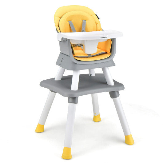 6-in-1 Convertible Baby High Chair with Adjustable Removable Tray-Yellow - Color: Yellow