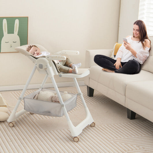 Convertible High Chair with Reclining Backrest for Babies and Toddlers-Beige - Color: Beige