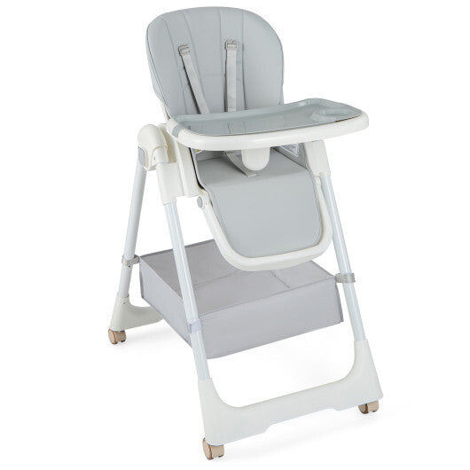 Convertible High Chair with Reclining Backrest for Babies and Toddlers-Gray - Color: Gray