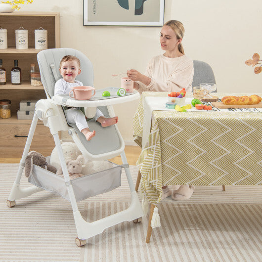 Convertible High Chair with Reclining Backrest for Babies and Toddlers-Gray - Color: Gray