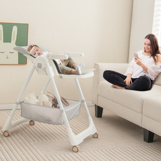 Convertible High Chair with Reclining Backrest for Babies and Toddlers-Gray - Color: Gray