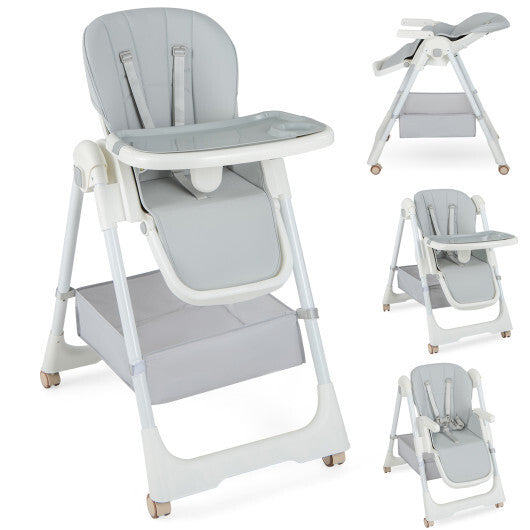 Convertible High Chair with Reclining Backrest for Babies and Toddlers-Gray - Color: Gray