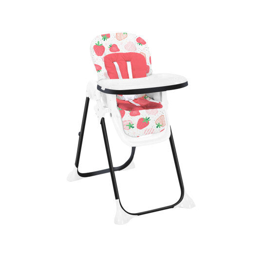 Baby High Chair Folding Feeding Chair with Multiple Recline and Height Positions-Red - Color: Red