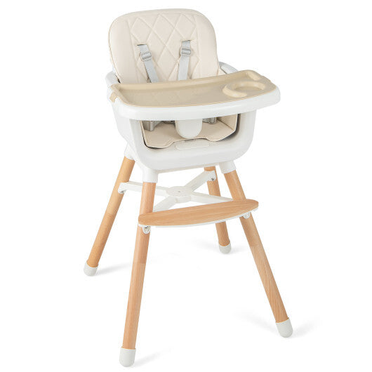 6-in-1 Convertible Baby High Chair with Adjustable Legs-Beige - Color: Beige