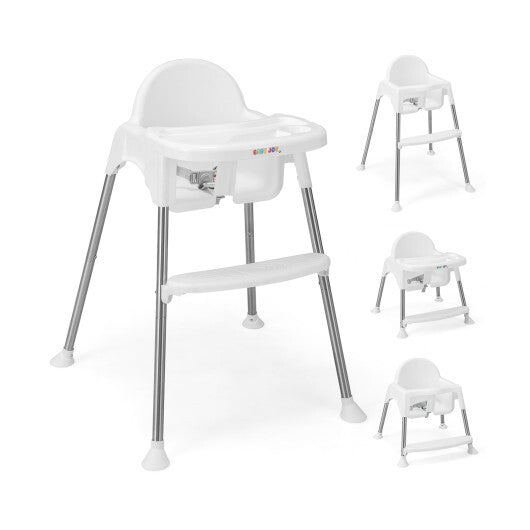 4-in-1 Convertible Baby High Chair with Removable Double Tray-White - Color: White