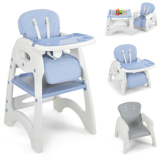 6-in-1 Baby High Chair with Removable Double Tray-Blue - Color: Blue