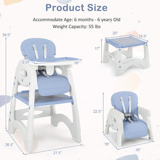 6-in-1 Baby High Chair with Removable Double Tray-Blue - Color: Blue