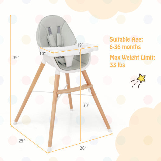 Baby High Chair with Dishwasher Safe Tray-Gray - Color: Gray