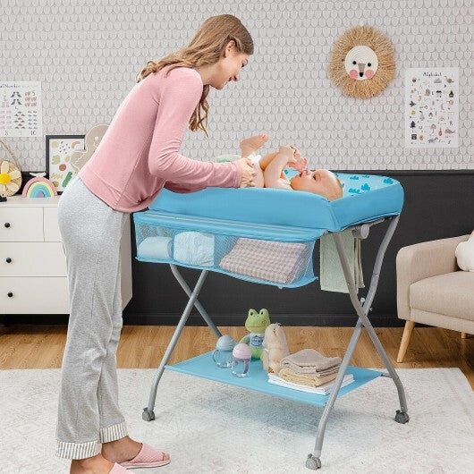 Baby Changing Table with Safety Belt and 4-side Defence-Blue - Color: Blue