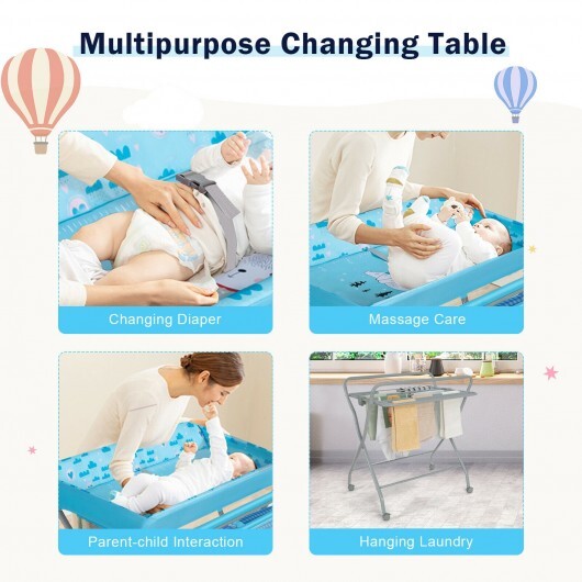 Baby Changing Table with Safety Belt and 4-side Defence-Blue - Color: Blue