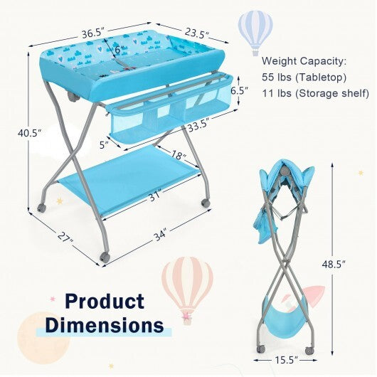 Baby Changing Table with Safety Belt and 4-side Defence-Blue - Color: Blue