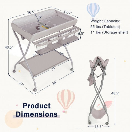 Baby Changing Table with Safety Belt and 4-side Defence-Gray - Color: Gray