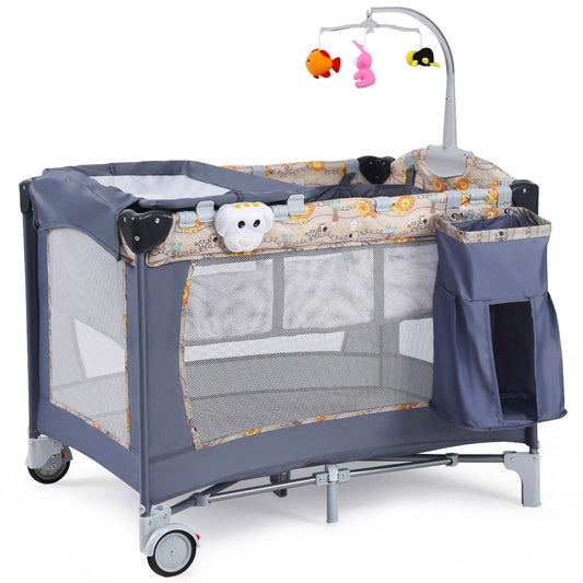 Foldable 2 Color Baby Crib Playpen Playard-Gray - Color: Gray