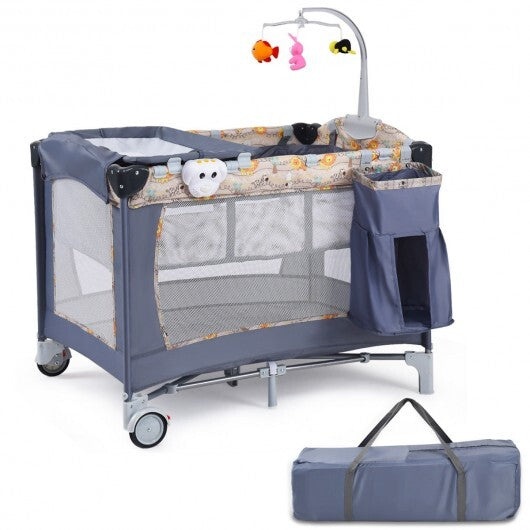 Foldable 2 Color Baby Crib Playpen Playard-Gray - Color: Gray