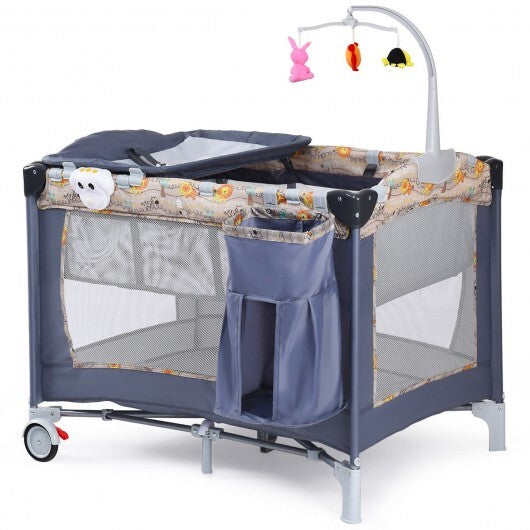 Foldable 2 Color Baby Crib Playpen Playard-Gray - Color: Gray