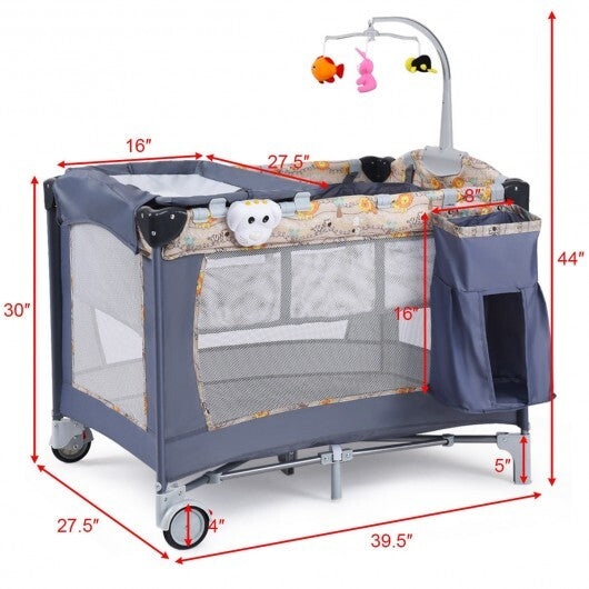 Foldable 2 Color Baby Crib Playpen Playard-Gray - Color: Gray