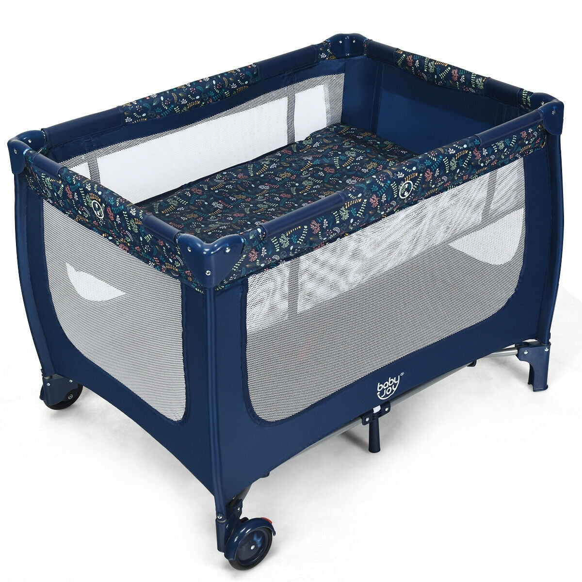 Portable Baby Playpen with Mattress Foldable Design-Blue - Color: Blue