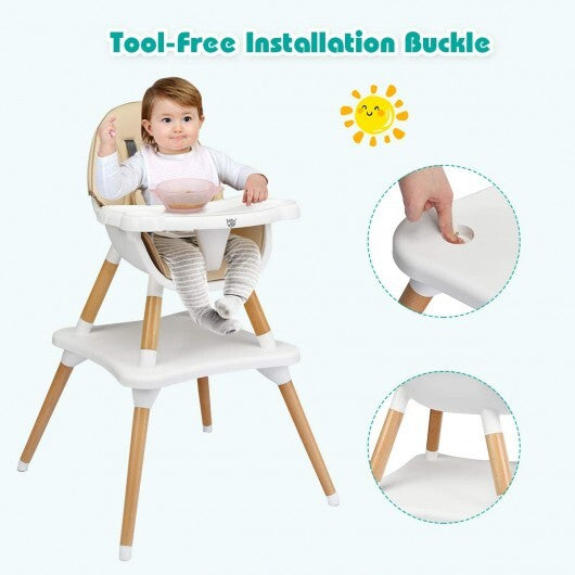 5-in-1 Baby Wooden Convertible High Chair -Khaki - Color: Beige