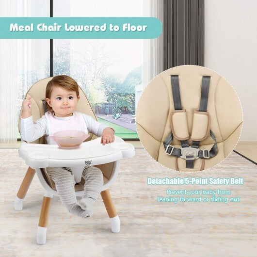 5-in-1 Baby Wooden Convertible High Chair -Khaki - Color: Beige