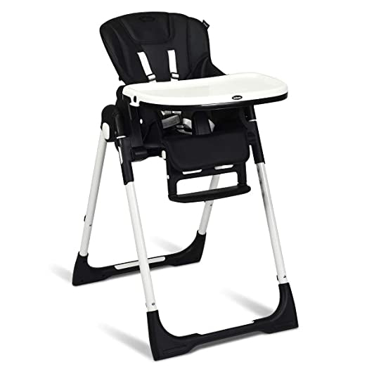 Foldable High chair with Multiple Adjustable Backrest-Black - Color: Black