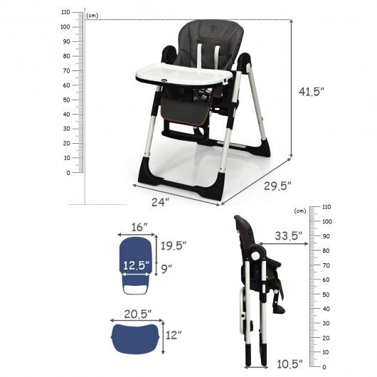 Foldable High chair with Multiple Adjustable Backrest-Dark Gray - Color: Dark Gray