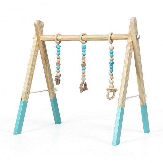 Portable 3 Wooden Newborn Baby Exercise Activity Gym Teething Toys Hanging Bar-Blue - Color: Blue