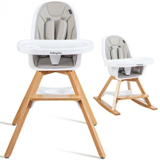 3-in-1 Convertible Wooden Baby High Chair-Gray - Color: Gray