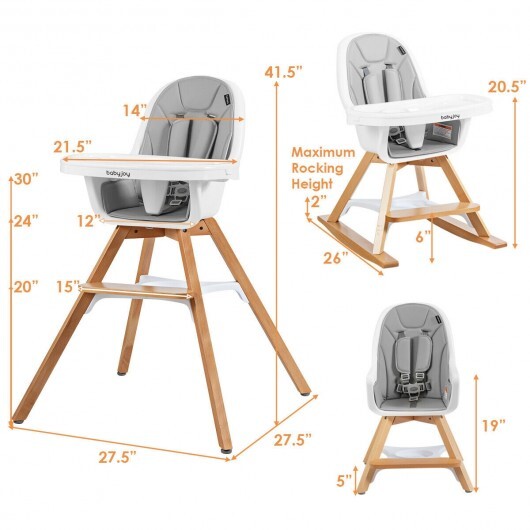 3-in-1 Convertible Wooden Baby High Chair-Gray - Color: Gray