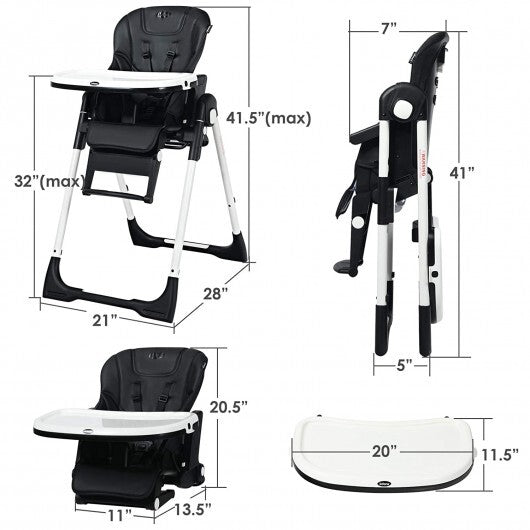 4-in-1 High Chair-Booster Seat with Adjustable Height and Recline-Black - Color: Black