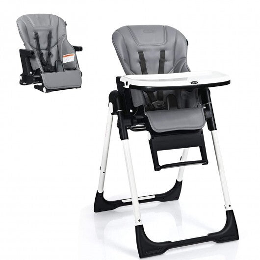 4-in-1 High Chair-Booster Seat with Adjustable Height and Recline-Gray - Color: Gray