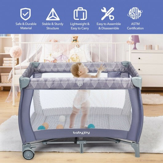 Portable Foldable Baby Playard Nursery Center with Changing Station-Gray - Color: Gray