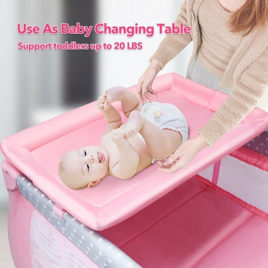 Portable Foldable Baby Playard Nursery Center with Changing Station-Pink - Color: Pink