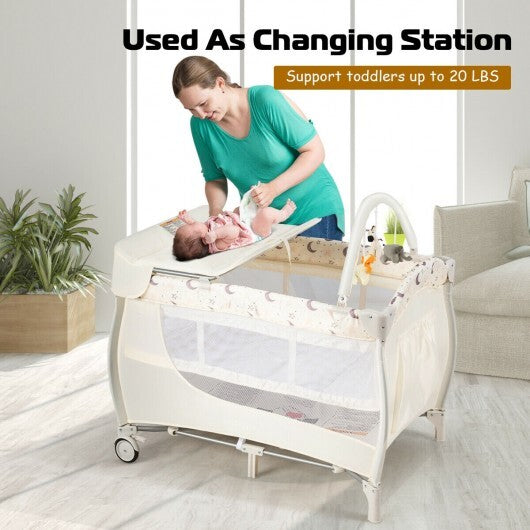 Foldable Safety  Baby Playard for Toddler Infant with Changing Station-Beige - Color: Beige