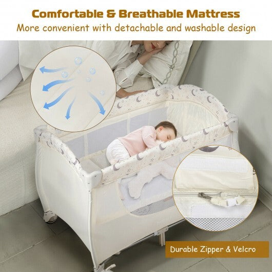 Foldable Safety  Baby Playard for Toddler Infant with Changing Station-Beige - Color: Beige