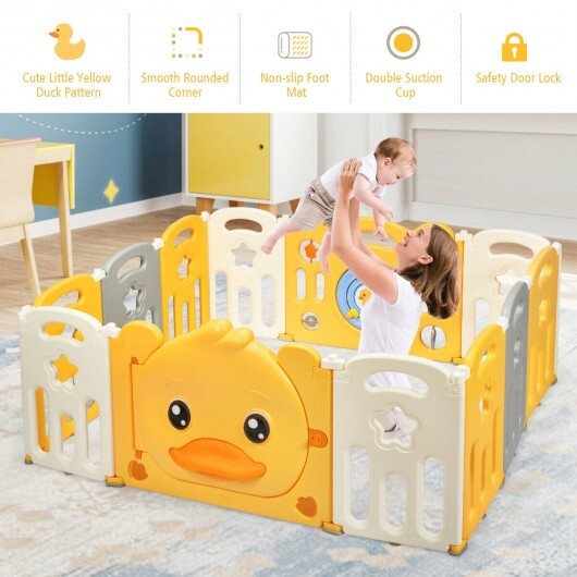 12-Panel Foldable Baby Playpen with Sound - Color: Yellow - Size: 12-Panel