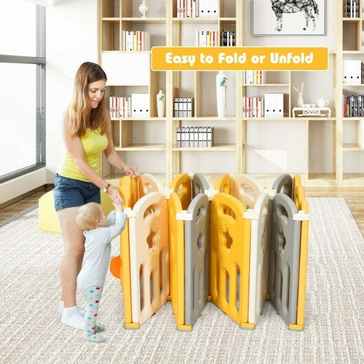 12-Panel Foldable Baby Playpen with Sound - Color: Yellow - Size: 12-Panel