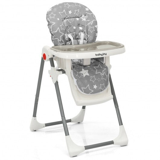 Folding Baby High Dining Chair with 6-Level Height Adjustment-Gray - Color: Gray