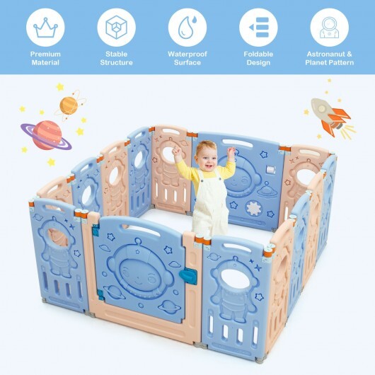 14-Panel Foldable Playpen Kids Activity Center with Lockable Door - Size: 14-Panel