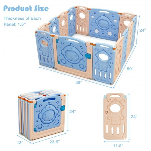 14-Panel Foldable Playpen Kids Activity Center with Lockable Door - Size: 14-Panel