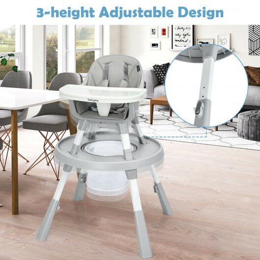 6-in-1 Baby High Chair Infant Activity Center with Height Adjustment-Gray - Color: Gray