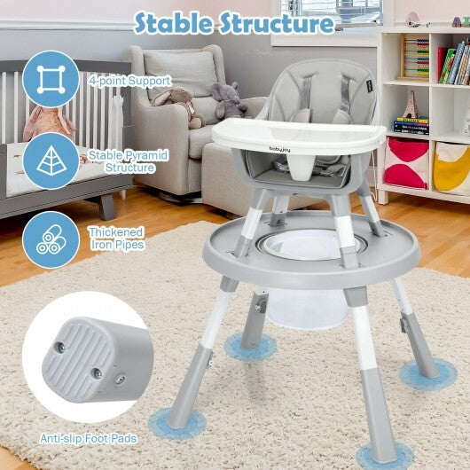 6-in-1 Baby High Chair Infant Activity Center with Height Adjustment-Gray - Color: Gray