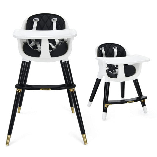 3-In-1 Adjustable Baby High Chair with Soft Seat Cushion for Toddlers-Black - Color: Black