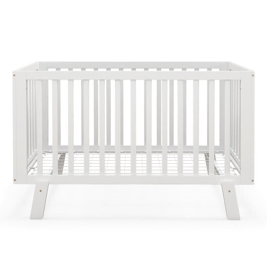 Rubber Wood Baby Crib with Adjustable Mattress Heights and Guardrails-White - Color: White