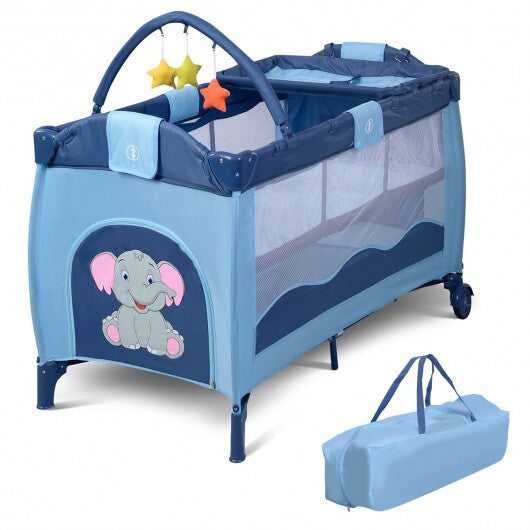 Portable Baby Crib Playpen Playard Pack Travel Infant Bassinet Bed Blue - Color: Blue